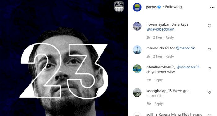 Persib Umumkan Nomor Pilihan Marc Klok, Netizen: Ngefans Sama Kim